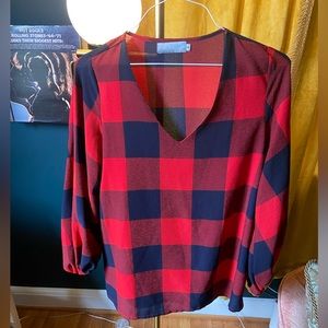 Beautiful Flannel Print Bell Sleeve Top